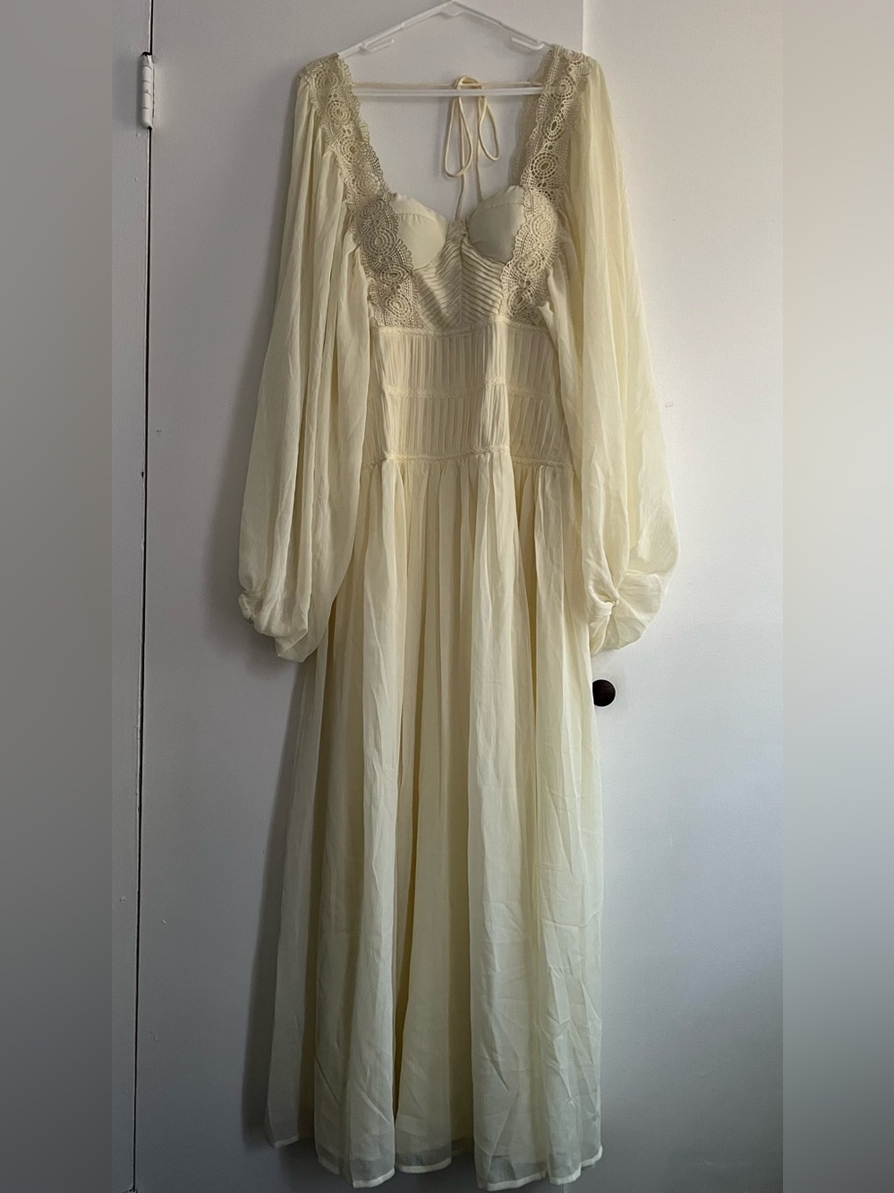 ASOS Cream Lace-Trim Long Sleeve Maxi Dress